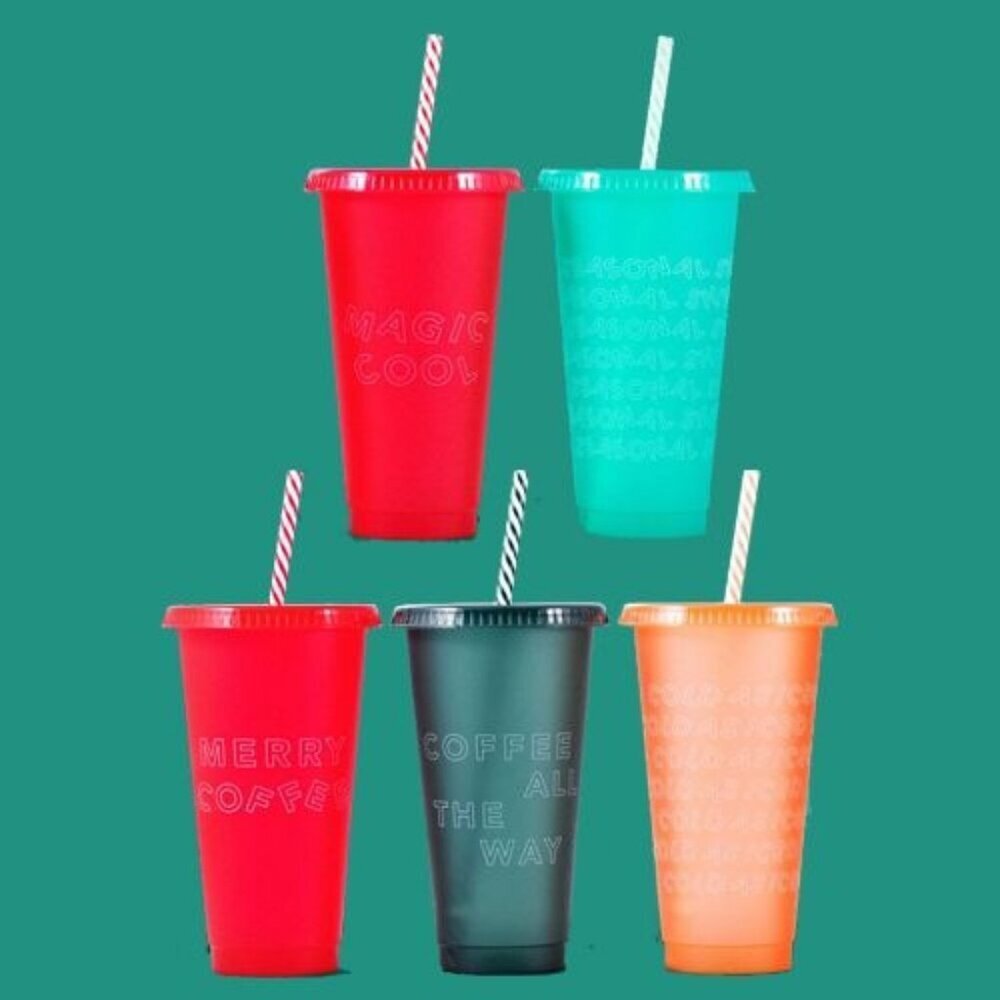 Starbucks Christmas‎ Reusable Cold Cups 5 Pack with Lids Straws